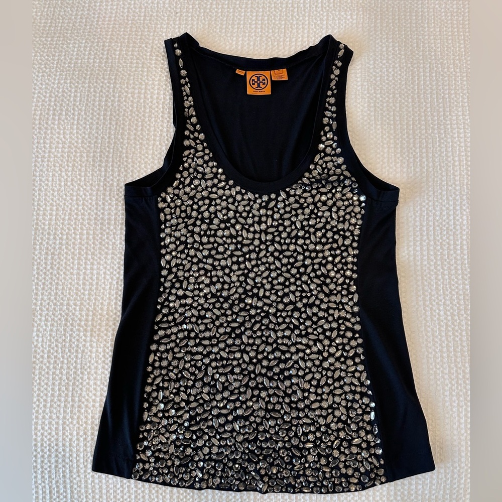 Tory Burch black stone detail tank top size Medium